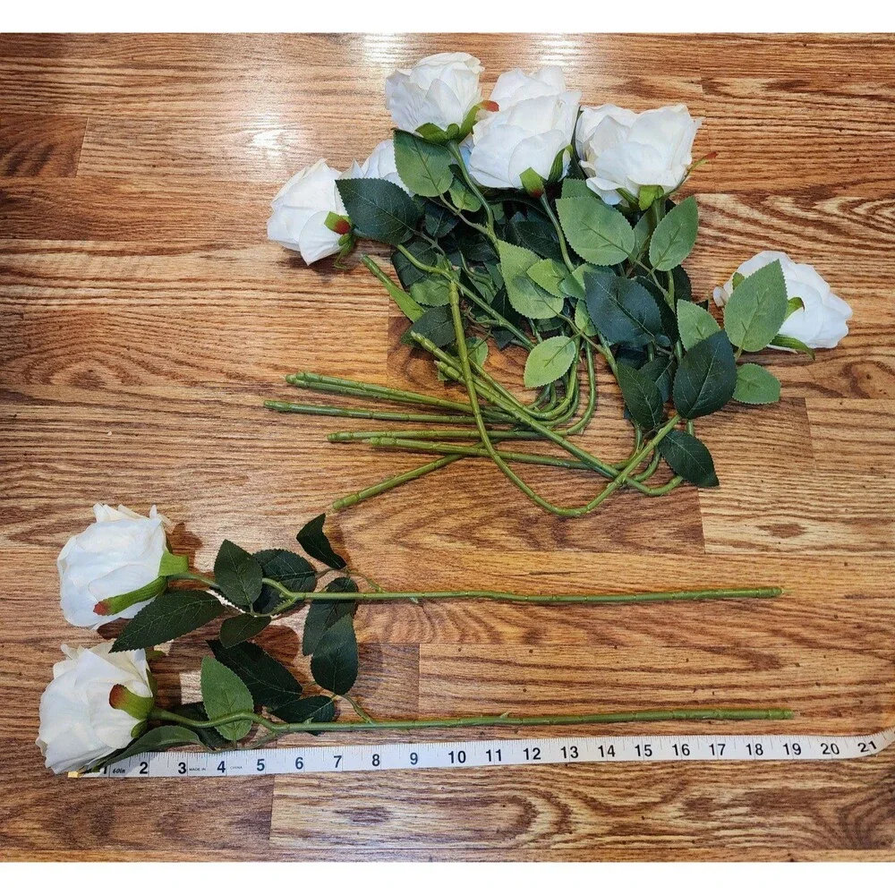 12 Artificial Cream White Roses with Stems